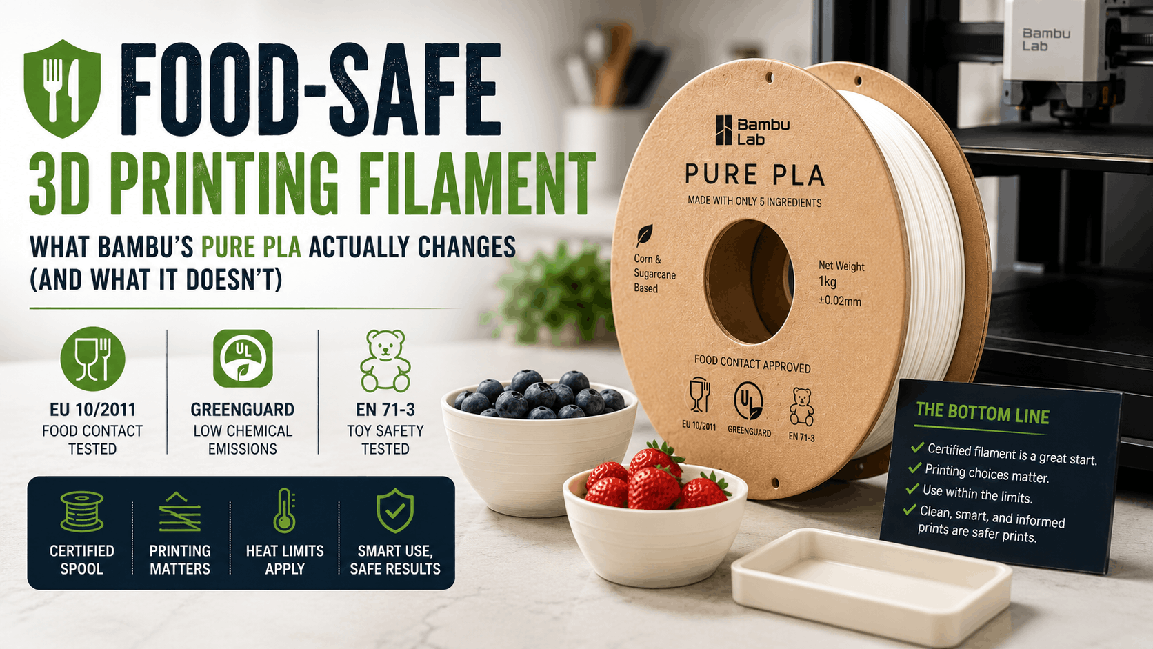 Food-Safe 3D Printing Filament in 2026: What Bambu's Pure PLA Actually Changes (and What It Doesn't) - guides